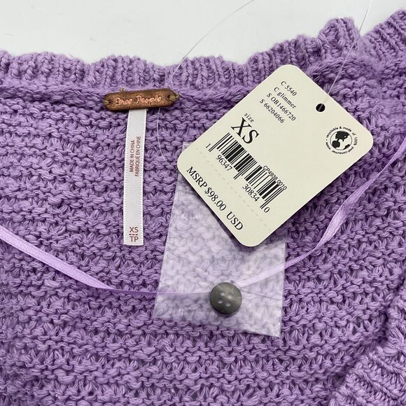 Free People Bree Cropped Pullover Purple Short Sleeve Sweater XS NWT Revolve - Picture 8 of 11